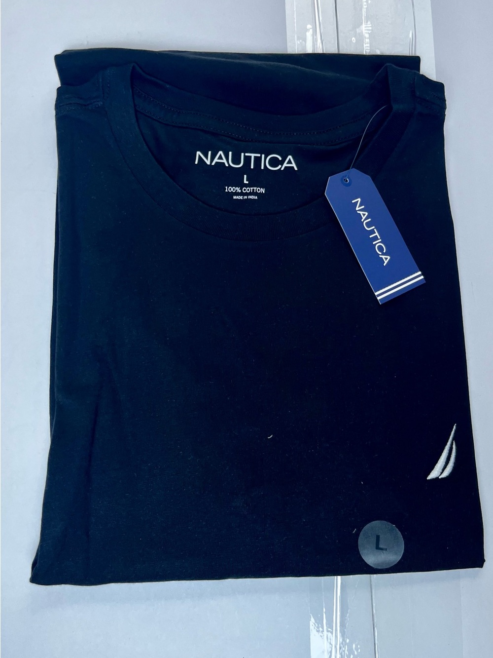 Nautica Long Sleeve Crew Tee in Black with Sail Logo NWT Large $12 - SKU 142 - Picture 7 of 8